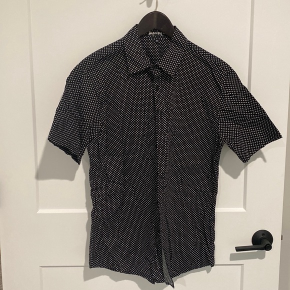 Allegra K Black Polka-dot Button Down Shirt